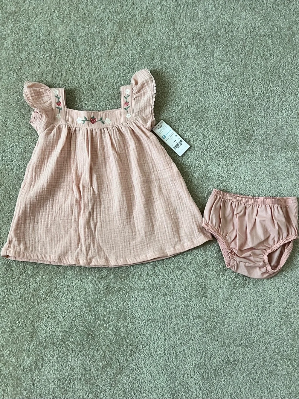 Carter's Light Pink Floral-Embroidered Dress with Matching Bloomers
